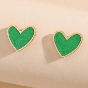 Green Gold Heart Stud Earrings Womens Costume Jewelry Cute Y2K Aesthetic Gift